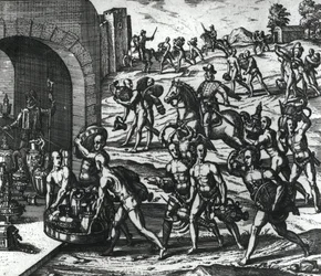 Indianer bringen Balboa-Vasen und Goldobjekte